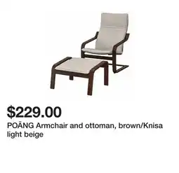 Ikea POÄNG Armchair and ottoman, brown/Knisa light beige offer