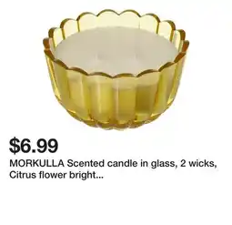 Ikea MORKULLA Scented candle in glass, 2 wicks, Citrus flower bright yellow-green offer