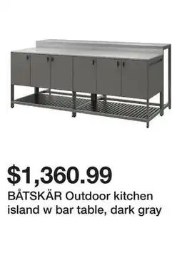 Ikea BÅTSKÄR Outdoor kitchen island w bar table, dark gray offer