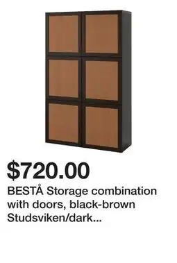 Ikea BESTÅ Storage combination with doors, black-brown Studsviken/dark brown woven poplar offer