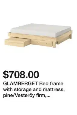 Ikea GLAMBERGET Bed frame with storage and mattress, pine/Vesteröy firm, Full offer