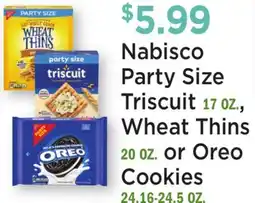 Heinen's Nabisco Party Size Triscuit 17 OZ., Wheat Thins 20 OZ. or Oreo Cookies 24.16-24.5 OZ offer