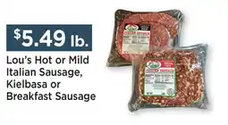 Heinen's Lou's Hot or Mild Italian Sausage, Kielbasa or Breakfast Sausage offer