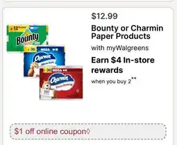 Walgreens Bounty or Charmin Paper Products offer