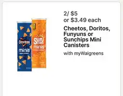 Walgreens Cheetos, Doritos, Funyuns or Sunchips Mini Canisters offer