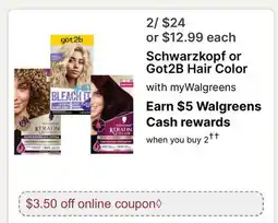 Walgreens Schwarzkopf or Got2B Hair Color offer