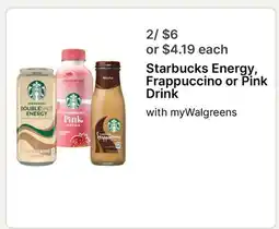 Walgreens Starbucks Energy, Frappuccino or Pink Drink offer