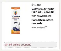 Walgreens Voltaren Arthritis Pain Gel, 3.53 oz offer