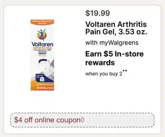 Walgreens Voltaren Arthritis Pain Gel, 3.53 oz offer