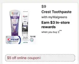 Walgreens Crest Toothpaste offer