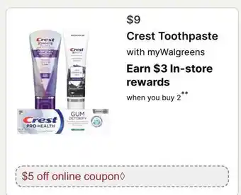 Walgreens Crest Toothpaste offer