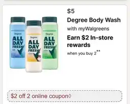 Walgreens Degree Body Wash offer