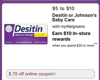 Walgreens Desitin or Johnson's Baby Care offer