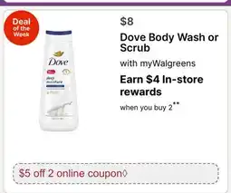 Walgreens Dove Body Wash or Scrub offer