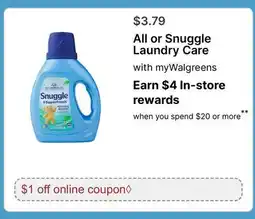 Walgreens All or Snuggle Laundry Care offer