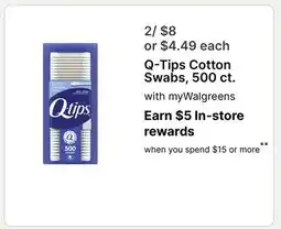 Walgreens Q-Tips Cotton Swabs, 500 ct offer