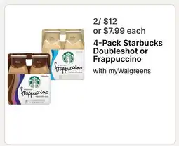 Walgreens 4-Pack Starbucks Doubleshot or Frappuccino offer