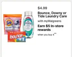Walgreens Bounce, Downy or Tide Laundry Care offer