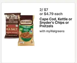 Walgreens Cape Cod, Kettle or Snyder's Chips or Pretzels offer