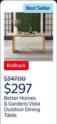Walmart Better Homes & Gardens Vista Steel Metal Top Outdoor Dining Table, Boulder Metal Top with Teak Legs offer