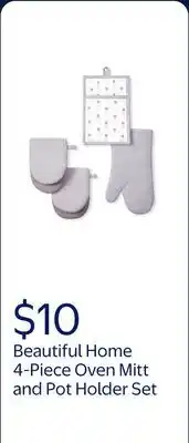 Walmart Beautiful Home by Drew Barrymore 4-Piece Oven Mitt, Pot Holder, Mini Mitt Set, Brown offer