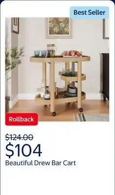 Walmart Beautiful Drew Bar Cart by Drew Barrymore, Warm Honey offer