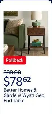 Walmart Better Homes & Gardens Wyatt Geo End Table, Walnut Finish offer