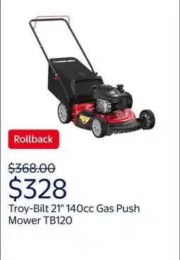 Walmart Troy-Bilt 21 140cc Gas Walk-Behind Push Mower, TB120 offer