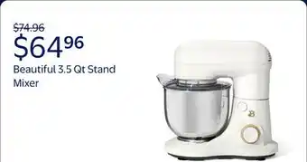 Walmart Beautiful 3.5 Qt Stand Mixer, White Icing with Flat Beater, Dough Hook, Balloon Whisk offer