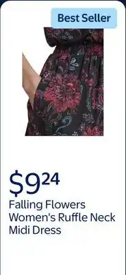 Walmart Falling Flowers Women's Ruffle Neck Midi Dress offer