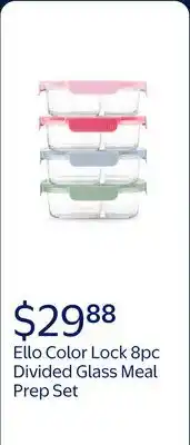 Walmart Ello Color Lock 8pc 3.4 Cup Divided Glass Meal Prep Set offer