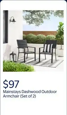 Walmart Mainstays Dashwood Steel Outdoor Dining Armchair - Set of 2, Black offer