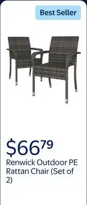 Walmart Renwick Outdoor PE Rattan Chair with Armrests and Adjustable Footpads, Set of 2, Gray offer