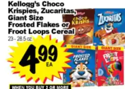 Superior Grocers Kellogg's Choco Zucaritas Size Giant Size Frosted Flakes or Frosted Flakes or Froot Loops Cereal offer