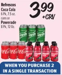 El Super Fresh Coca Cola 6 Pk, 7.5 oz. cans or Powerade 8 Pk, 12 Oz offer
