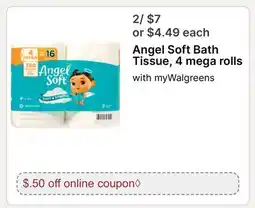 Walgreens Angel Soft Bath Tissue, 4 mega rolls offer
