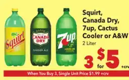 Vallarta Supermarkets Squirt, Canada Dry, 7up, Cactus Cooler or A & W offer