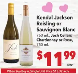 Vallarta Supermarkets Kendal Jackson Reisling or Sauvignon Blanc offer