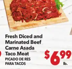Vallarta Supermarkets Fresh Diced Marinated and Beef Carne Asada Taco Meat / PICADO DE RES PARA TACOS offer