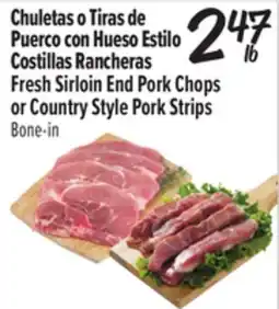 El Super Fresh Sirloin End Pork Chops or Country Style Pork Strips offer