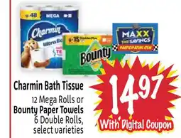 Foodmaxx Charmin Bath Tissue, 12 Mega Rolls or Bounty Paper Towels, 6 Double Rolls offer