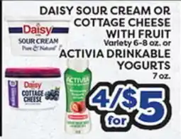 Torres Supermercado DAISY SOUR CREAM OR COTTAGE CHEESE WITH FRUIT Activia DRINKABLE YOGURTS offer