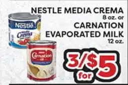 Torres Supermercado NESTLE MEDIA CREMA 8 oz. or CARNATION EVAPORATED MILK 12 oz offer