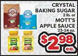 Torres Supermercado CRYSTAL BAKING SUGAR 2 lb. or MOTT'S APPLE SAUCE 23-24 oz offer