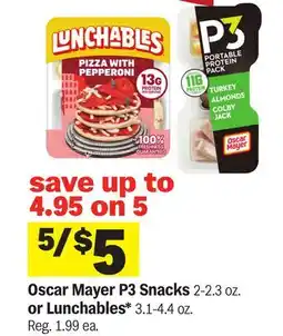 Meijer Oscar Mayer P3 Snacks 2-2.3 oz. or Lunchables* 3.1-4.4 oz offer