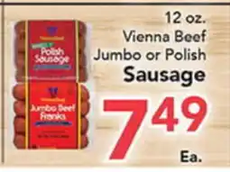 Eurofresh Market 12 oz. Vienna Beef Jumbo or Polish Sausage offer