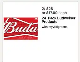 Walgreens 24-Pack Budweiser Products offer