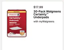 Walgreens 30-Pack Walgreens Certainty Underpads offer