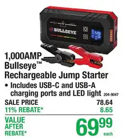 Menards 1,000AMPAMP Bullseye Rechargeable Jump Starter offer