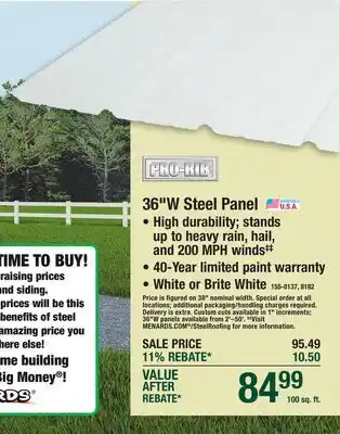 Menards 36W Steel Panel offer